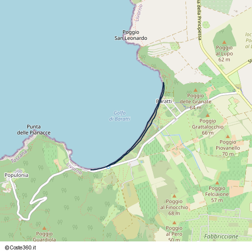 Posizione della spiaggia Spiaggia nei pressi di Strada Comunale 13 Baratti - Populonia, Piombino