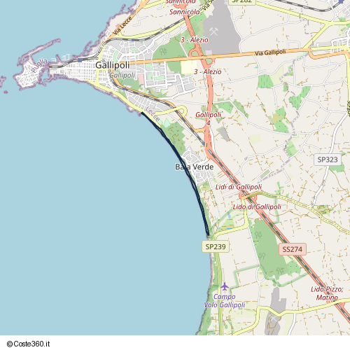 Posizione della spiaggia Spiaggia nei pressi di Lungomare Lidi di Gallipoli, Gallipoli, 73014