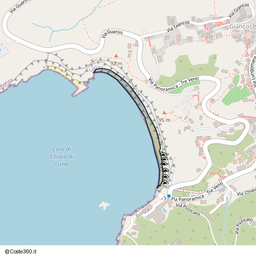 Posizione della spiaggia Spiaggia nei pressi di Via Panoramica - Tre Venti, Ponza, 04027