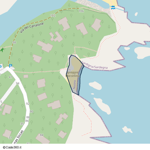 Posizione della spiaggia Spiaggia nei pressi di Viale Sas Linnas Siccas 104, Orosei, 08028