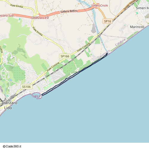 Posizione della spiaggia Spiaggia nei pressi di Via Gaspare Toraldo, Catanzaro