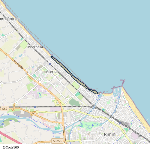 Posizione della spiaggia Spiaggia nei pressi di Viale Paolo Toscanelli 71, Rimini, 47922