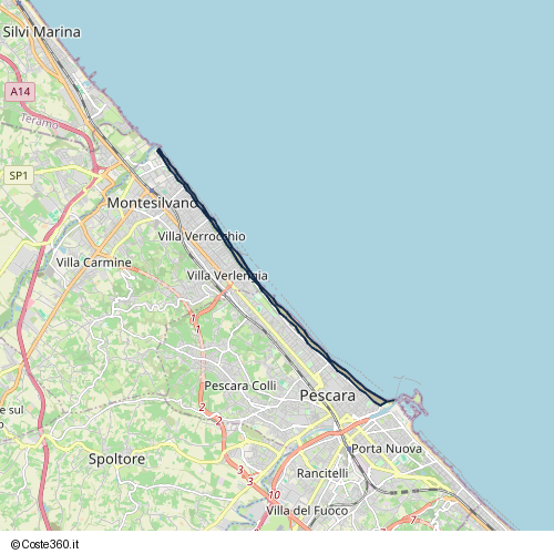 Posizione della spiaggia Spiaggia nei pressi di Viale della Riviera 140, Pescara Colli, Pescara, 65123
