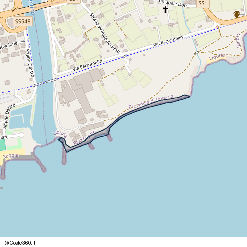 Posizione della spiaggia Spiaggia nei pressi di Strada vicinale dei Prati, Riva Ligure, 18011