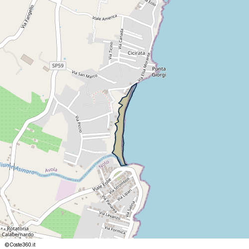 Posizione della spiaggia Spiaggia nei pressi di Traversa Terza di Via Piccio, Avola, 96012