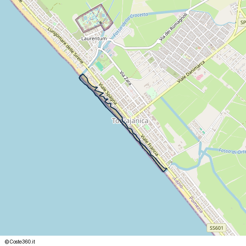 Posizione della spiaggia Spiaggia nei pressi di Via Pechino, Torvajanica, Pomezia, 00071