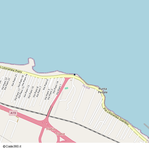 Posizione della spiaggia Spiaggia nei pressi di Via Litoranea Giardini, Trabia, 90019