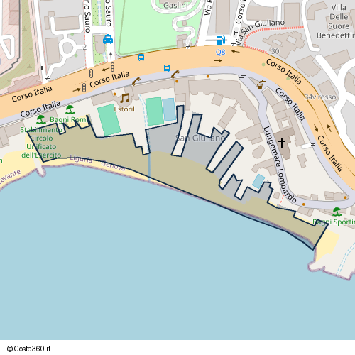 Posizione della spiaggia Spiaggia nei pressi di Corso Italia, Medio Levante, Genova, 16146