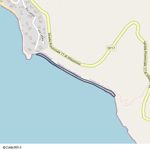 Posizione della spiaggia Spiaggia nei pressi di Strada Provinciale 17 di Villasimius, Sìnnia/Sinnai, 09048