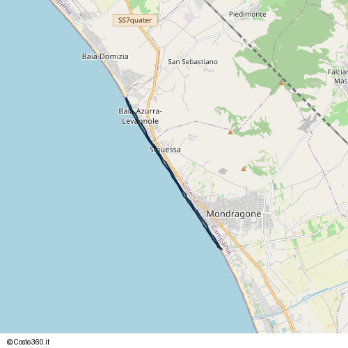 Posizione della spiaggia Spiaggia nei pressi di Via Domitiana, Sinuessa, Mondragone, 81034
