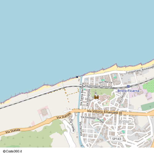 Posizione della spiaggia Spiaggia nei pressi di Lungomare Ammiraglio Luigi Rizzo, Brolo, 98061