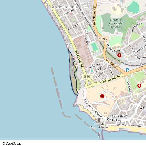 Posizione della spiaggia Spiaggia nei pressi di Via della Villa Neroniana, Anzio Colonia, Anzio, 00042