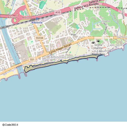 Posizione della spiaggia Spiaggia nei pressi di Passeggiata Eugenio Montale, Albisola Capo, Albisola Superiore, 17011