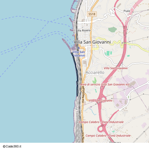 Posizione della spiaggia Spiaggia nei pressi di Strada Statale 738 di Villa San Giovanni, Acciarello, Villa San Giovanni, 89018