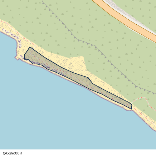 Posizione della spiaggia Spiaggia nei pressi di SR14, Duino Aurisina / Devin - Nabrežina, 34011