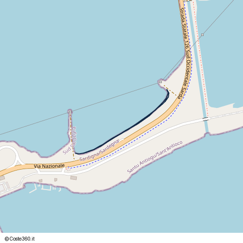 Posizione della spiaggia Spiaggia nei pressi di Strada Statale 126 Sud Occidentale Sarda, Santu Antiogu/Sant'Antioco, 09017