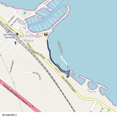 Posizione della spiaggia Spiaggia nei pressi di Via Litoranea Pilieri, Trabia, 90019