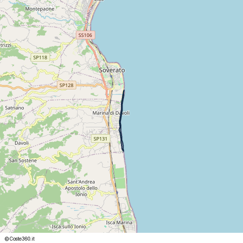 Posizione della spiaggia Spiaggia nei pressi di Marina di Davoli, 88068