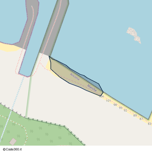 Posizione della spiaggia Spiaggia nei pressi di Accesso Grotte Passetto 104, Ancona, 60123