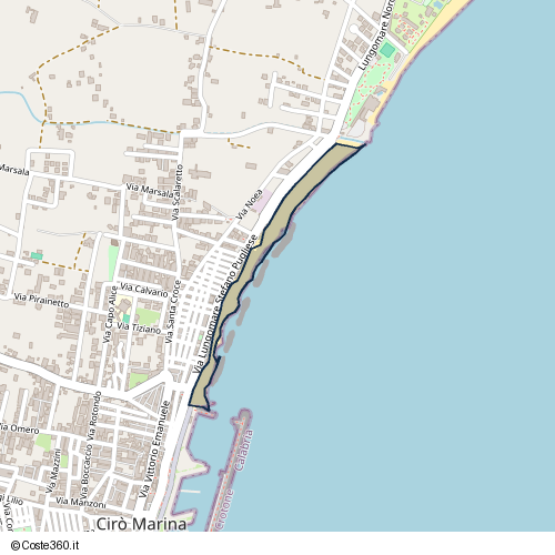 Posizione della spiaggia Spiaggia nei pressi di Via Lungomare Stefano Pugliese 146, Cirò Marina, 88811