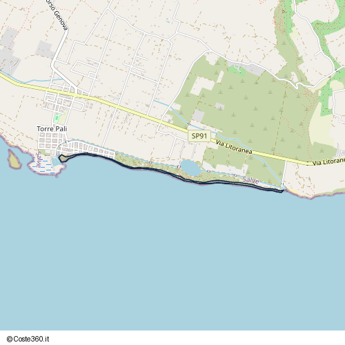 Posizione della spiaggia Spiaggia nei pressi di Via Litoranea, Salve