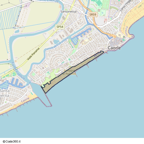 Posizione della spiaggia Spiaggia nei pressi di Via Amerigo Vespucci, Caorle, 30021