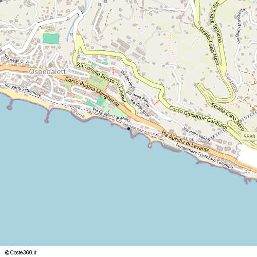 Posizione della spiaggia Spiaggia nei pressi di Ospedaletti, 18014