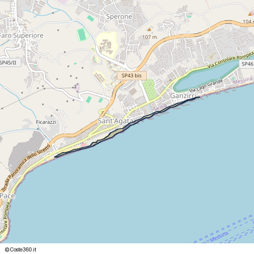 Posizione della spiaggia Spiaggia nei pressi di Via Consolare Pompea, Sant'Agata, Messina, 98166
