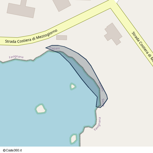 Posizione della spiaggia Spiaggia nei pressi di Strada Costiera di Mezzogiorno, Favignana, 91023
