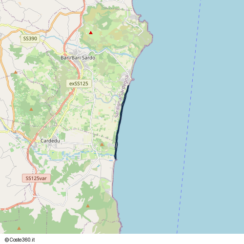 Posizione della spiaggia Spiaggia nei pressi di Localita Planargia, Barì/Bari Sardo, 08042