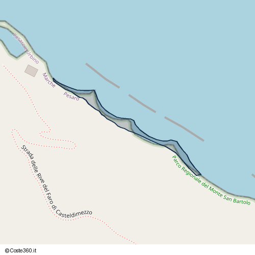 Posizione della spiaggia Spiaggia nei pressi di Strada delle Rive del Faro di Casteldimezzo (franato!!), Pesaro, 61012