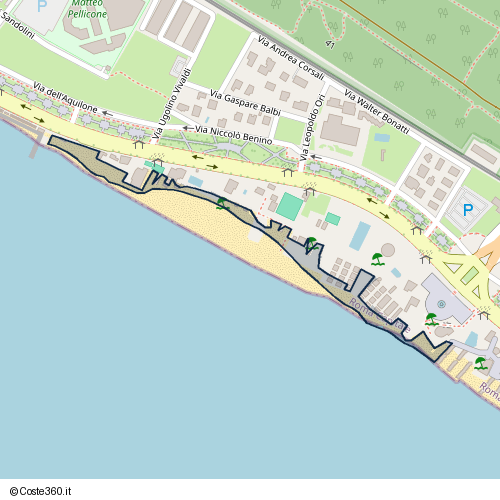 Posizione della spiaggia Spiaggia nei pressi di Via Ugolino Vivaldi, Lido di Castel Fusano, Roma, 00122