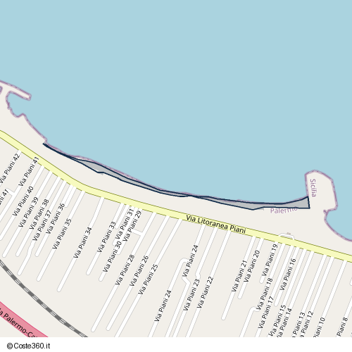 Posizione della spiaggia Spiaggia nei pressi di Via Litoranea Piani, Trabia, 90019