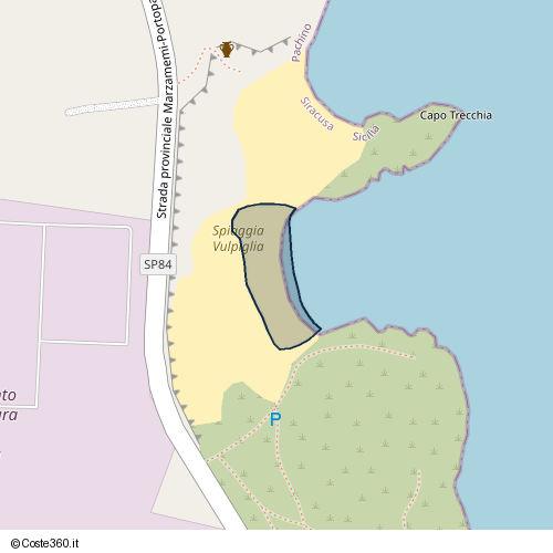 Posizione della spiaggia Spiaggia nei pressi di Strada provinciale Marzamemi-Portopalo, Pachino, 96018