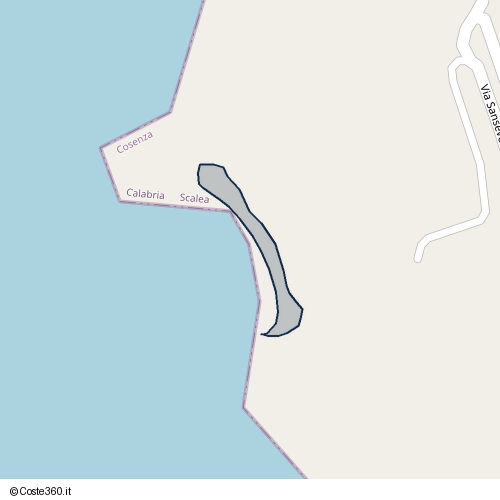 Posizione della spiaggia Spiaggia nei pressi di Via Sanseverino, La Petrosa, Scalea, 87029