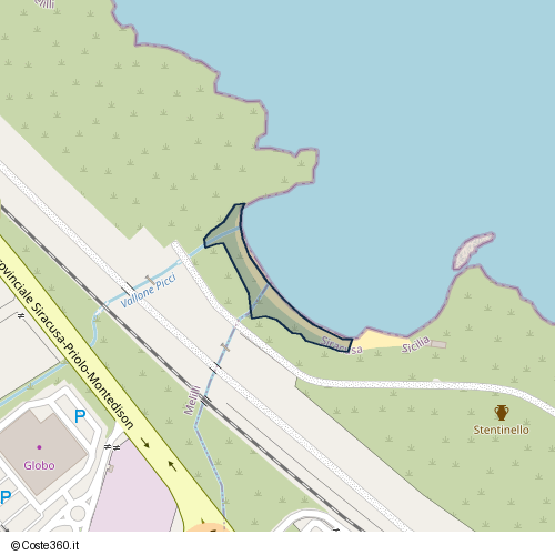 Posizione della spiaggia Spiaggia nei pressi di Strada Statale 114, Siracusa