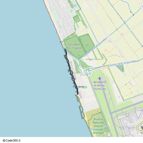 Posizione della spiaggia Spiaggia nei pressi di Lungomare Gioacchino Rossini, Focene, Fiumicino, 00056