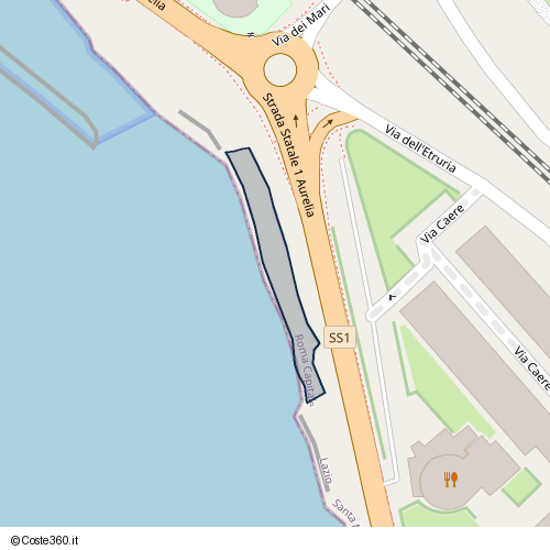 Posizione della spiaggia Spiaggia nei pressi di Strada Statale 1 Aurelia, Santa Marinella, 00058