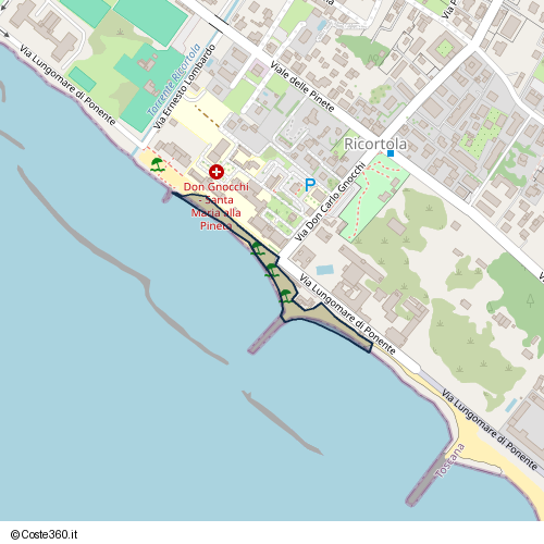 Posizione della spiaggia Spiaggia nei pressi di Via Lungomare di Ponente, Marina di Massa, Massa, 54037