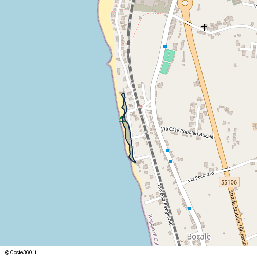 Posizione della spiaggia Spiaggia nei pressi di Via Bosco Diramazione al mare, Bocale, Reggio di Calabria, 89134