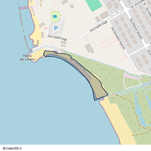 Posizione della spiaggia Spiaggia nei pressi di Via Fratelli Gigli, Rosignano Solvay, 57016