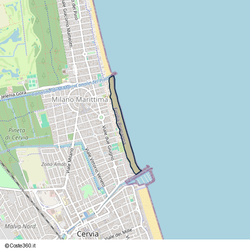 Posizione della spiaggia Spiaggia nei pressi di Lungomare Antonio Batani 254, Milano Marittima, Cervia, 48015