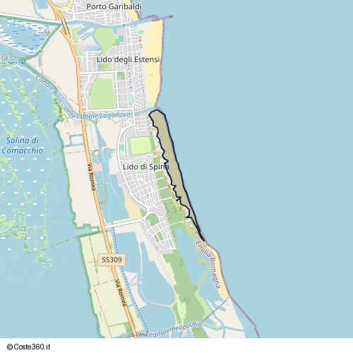 Posizione della spiaggia Spiaggia nei pressi di Via Vene di Bellocchio, Comacchio, 44029