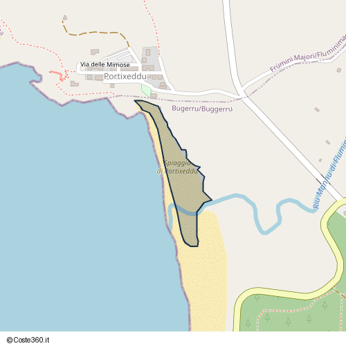 Posizione della spiaggia Spiaggia nei pressi di Frùmini Majori/Fluminimaggiore, 09010