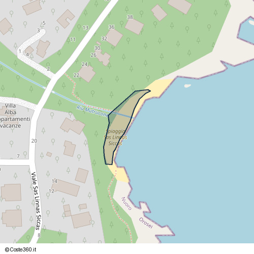 Posizione della spiaggia Spiaggia nei pressi di Viale Sas Linnas Siccas 22, Orosei, 08028