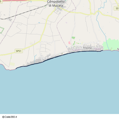 Posizione della spiaggia Spiaggia nei pressi di Viale Nicolò Gentile, Campobello di Mazara, 91021