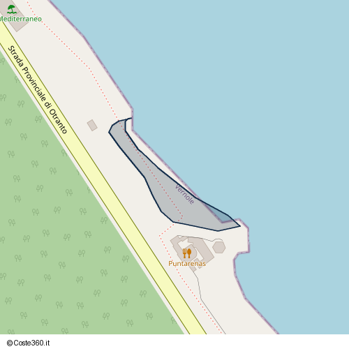 Posizione della spiaggia Spiaggia nei pressi di Strada Provinciale di Otranto, Vernole