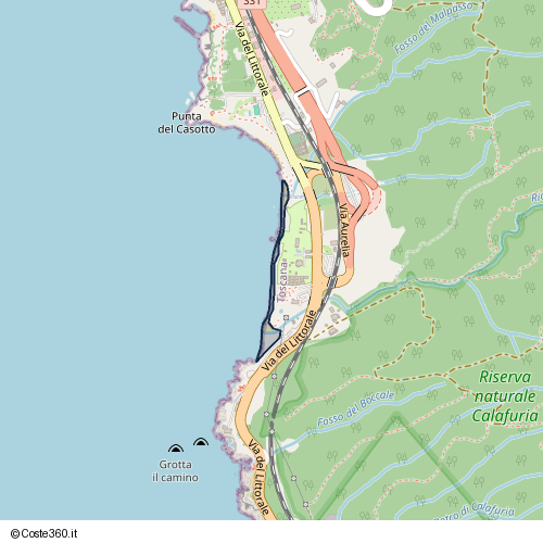 Posizione della spiaggia Spiaggia nei pressi di Via del Littorale, Livorno, 57015