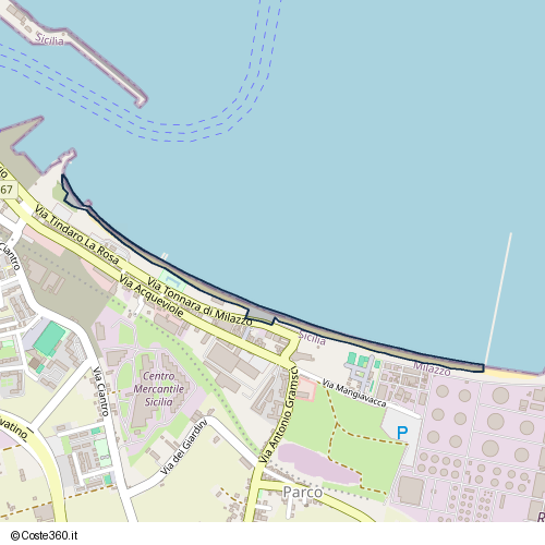 Posizione della spiaggia Spiaggia nei pressi di Via Tonnara di Milazzo 19, Parco, Milazzo, 98057