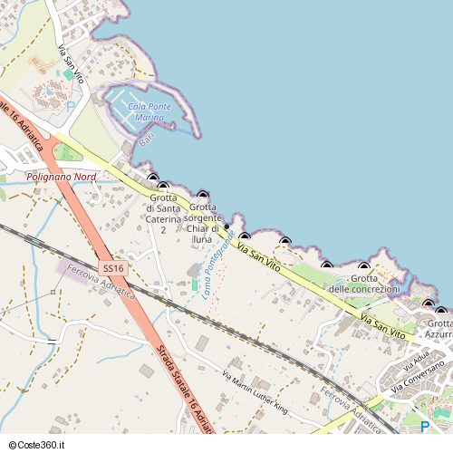 Posizione della spiaggia Spiaggia nei pressi di Via San Vito, Rione Gelso, Polignano a Mare, 70044